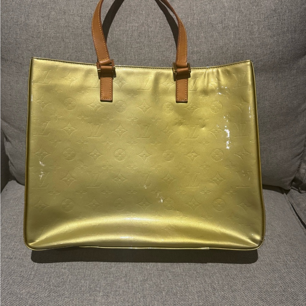 Louis Vuitton Houston Tote Lime Yellow Leather Monogram Vernis - Picture 8 of 15